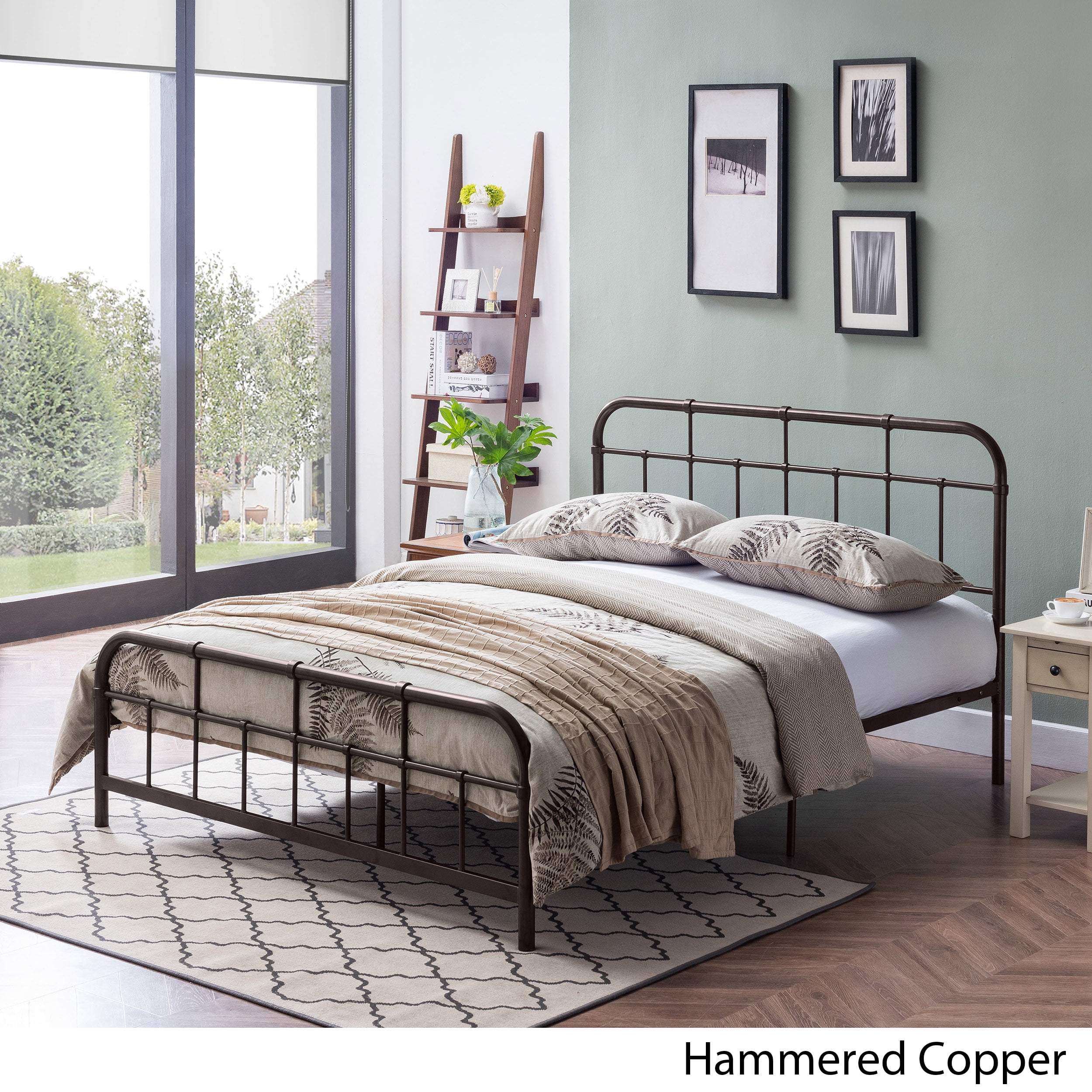 Noble House Khari Industrial Queen-Size Iron Minimal Bed Frame, Hammered Copper