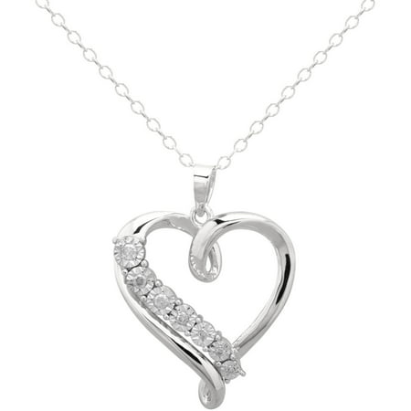 .07 Carat T.W. Diamond Sterling Silver Swirl Heart Pendant, 18