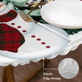 thumbnail image 3 of Beige Christmas Round Tablecloth, Fitted Table Cover with Elastic for 55"-60" Round Tables, Snowman Plaid Xmas Tree Winter Snowflake Table Cloth Outdoor Indoor Dinning Party Waterproof Tablecloths, 3 of 7