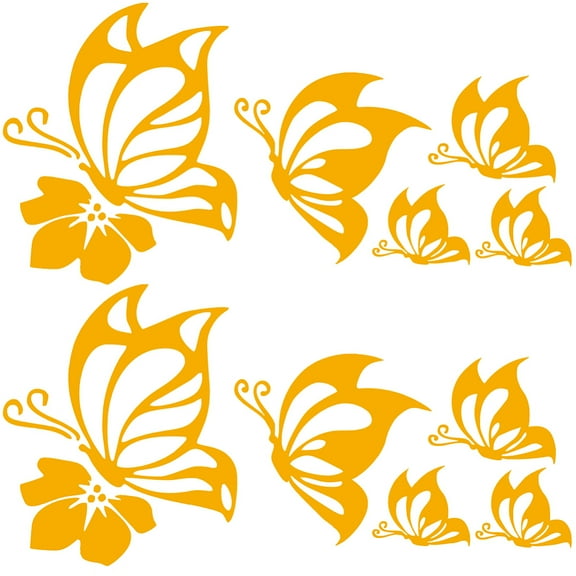 2 Sheets Car Decal Orange Butterfly Hibiscus Flowers Hawaiian Reflective Decals PET Waterproof Sticker Outdoor Bumper Women
