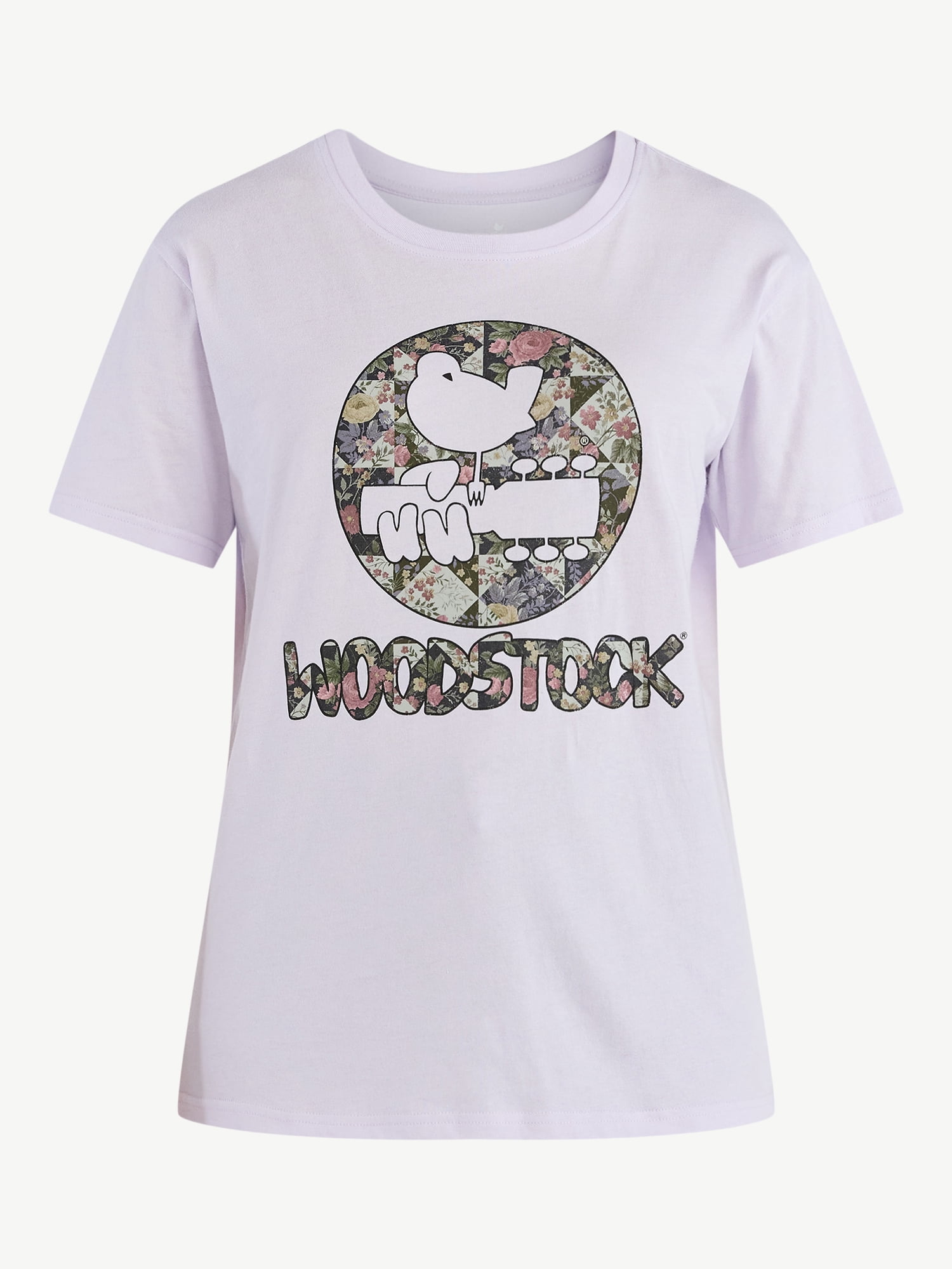 Time and Tru Women's Woodstock Quilted Graphic Tee with Short Sleeves, Sizes XS-XXXL
