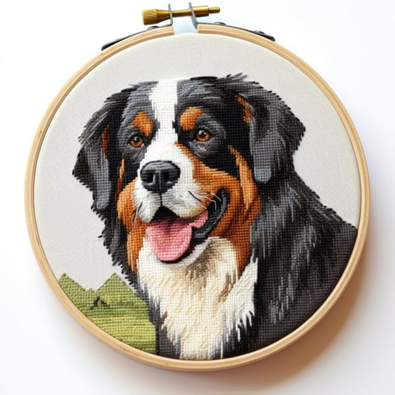 Bernes Mountain Dog DIY Stamped Cross Stitch Kits for Beginners Easy with Hoop 11CT Needlepoint Embroidery Counted Cross Stitch Kits Art Craft Wall Decor and Gift 35x35cm(4)