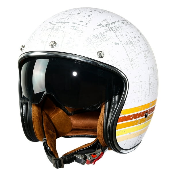 TCMT 3/4 Open Face Motorcycle Scooter Helmet with Sun Visor Retro Style