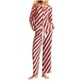 thumbnail image 2 of Women's Long Sleeve Striped Pajama Set Lapel Jacket Pants Casual Soft Comfortable Loungewear Home Sleep Minimalist Fashion Two-Piece Outfit Wine S, 2 of 5
