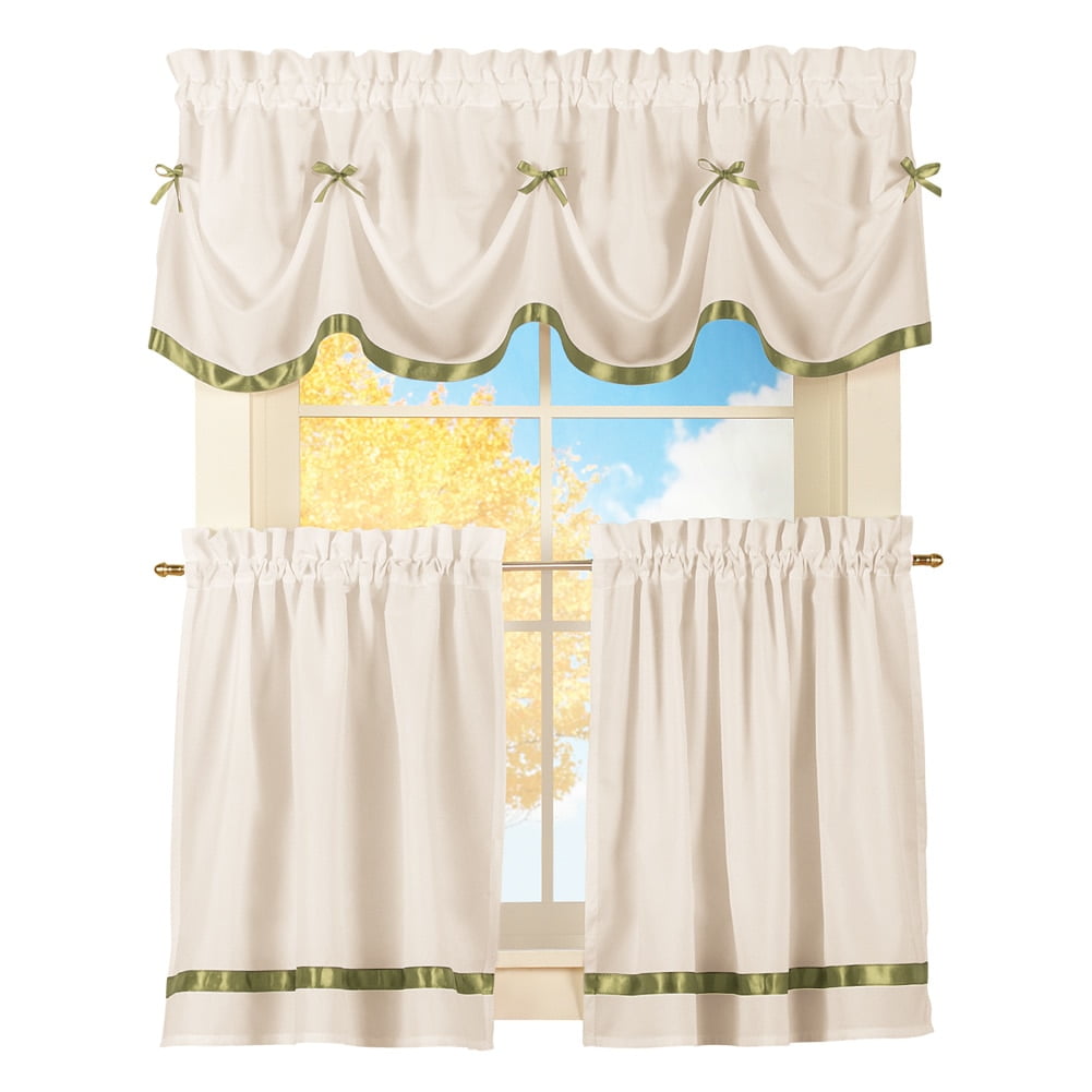 Dainty Bow Classic Curtain Tier Set Rod Pocket 3 Piece Kitchen Cafe Dainty Bow Classic Curtain Tier Set Rod Pocket 3 Piece Kitchen Cafe With 2 Panels And Valance 24 L Tiers Burdy Com