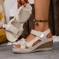 thumbnail image 2 of Rokment Women's Wedge Dressy Sandals Adjustable Bands Stylish Casual Leather Open Toe Ankle Strap Platform High Heels Dress Summer Shoes for Ladies Beige Size 6.5, 2 of 5