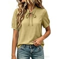 thumbnail image 5 of TGSLY Bow Tie Front Linen Tops for Women Lightweight Soft Keyhole Short Sleeve T-Shirts Dressy Casual Solid Color Breathable Crinkle Blouses XXXL, 5 of 8