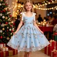 thumbnail image 2 of Fancifize Girls Tulle Floral Embroidered Midi Dress Bow Strap Sleeveless Princess Dresses for Party Wedding Birthday 5-11 Years, 2 of 5