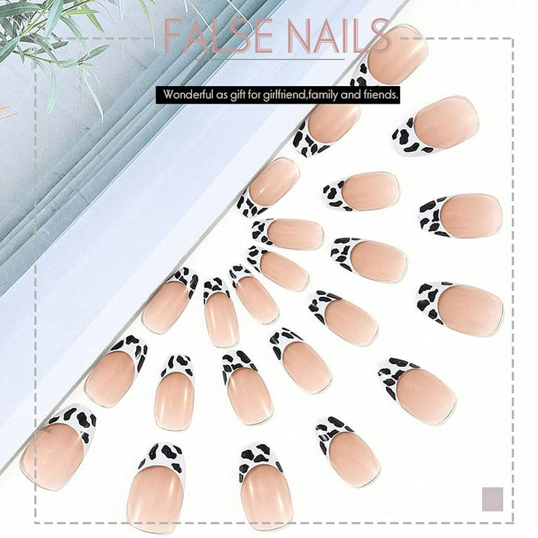 4 Boxes/Lot (96p) Black Cool Cow Short France Press on Nails