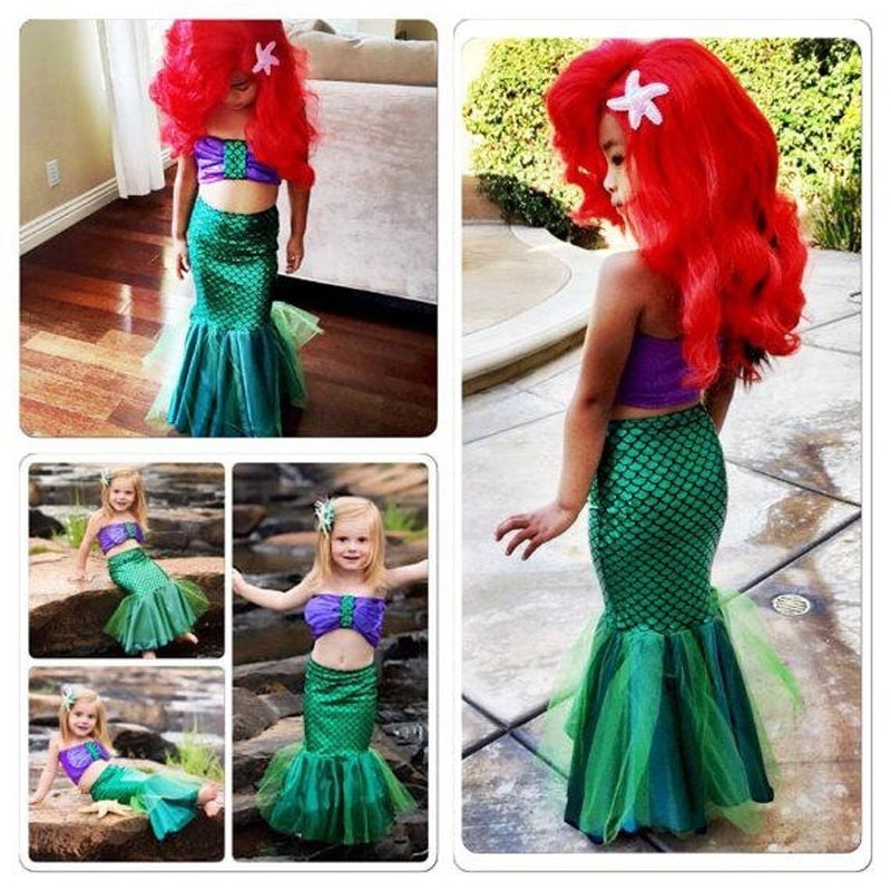 Baby Girls Little Mermaid Tail Costume Bikini Set Swimwear