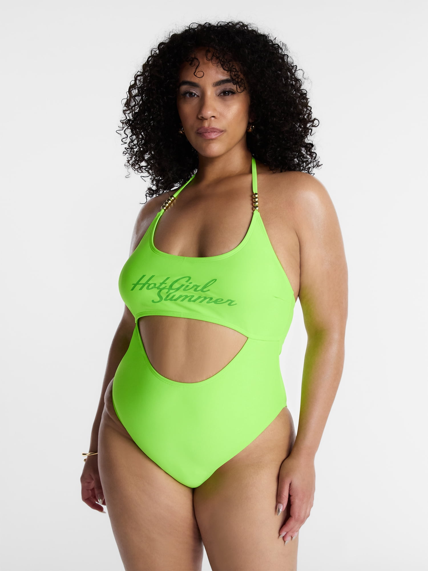 Hot Girl Summer by Megan Thee Stallion Women's and Women's Plus Hot Girl Summer Cutout One-Piece Swimsuit, Sizes XS-3X