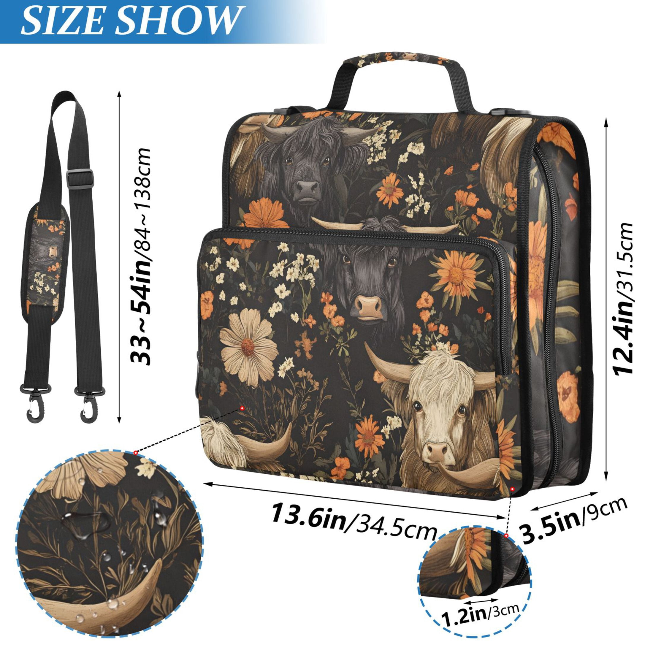 ALAZA Zipper Binder Highland Cows Flower 3 Ring Trapper Keeper File Folder Organizer Bag