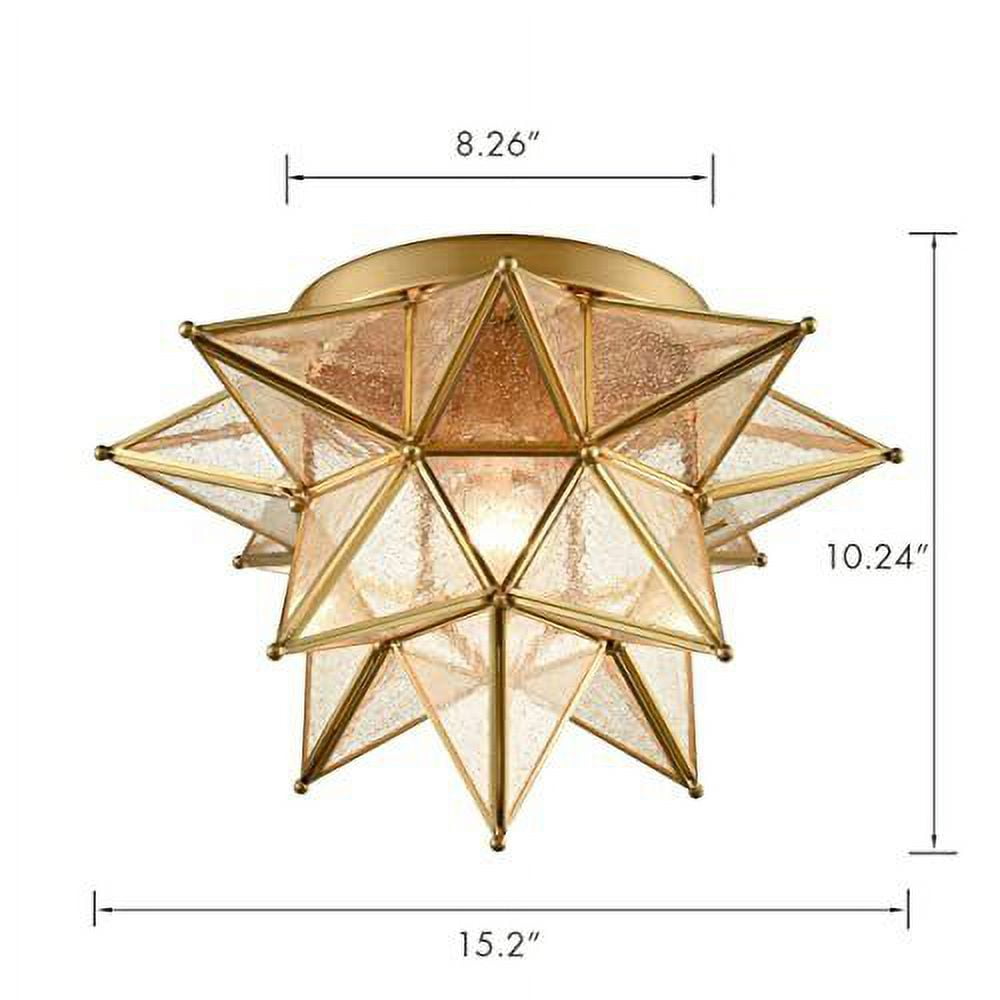 Modern Moroccan Seeded Glass Brass Moravian Star Flush Mount Ceiling Light