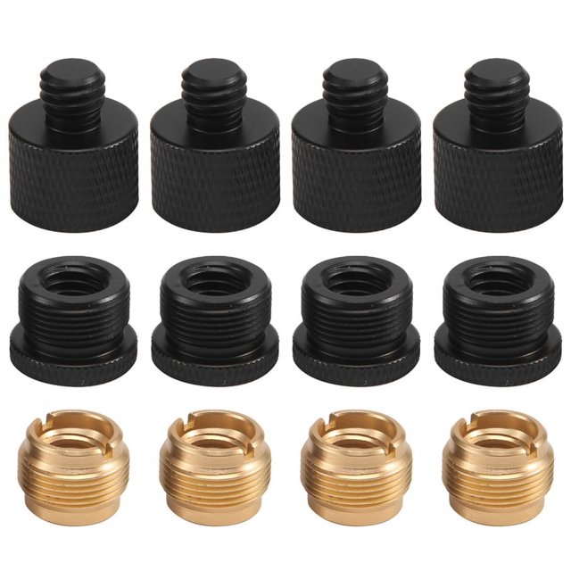 Ensemble de 12 Adaptateurs de Filetage pour Micro Adaptateur de Support de Micro 5/8 Femelle à 3/8 Mâle et 3/8 Femelle à 5/8 Mâle Adaptateur à Vis, Noir & Or