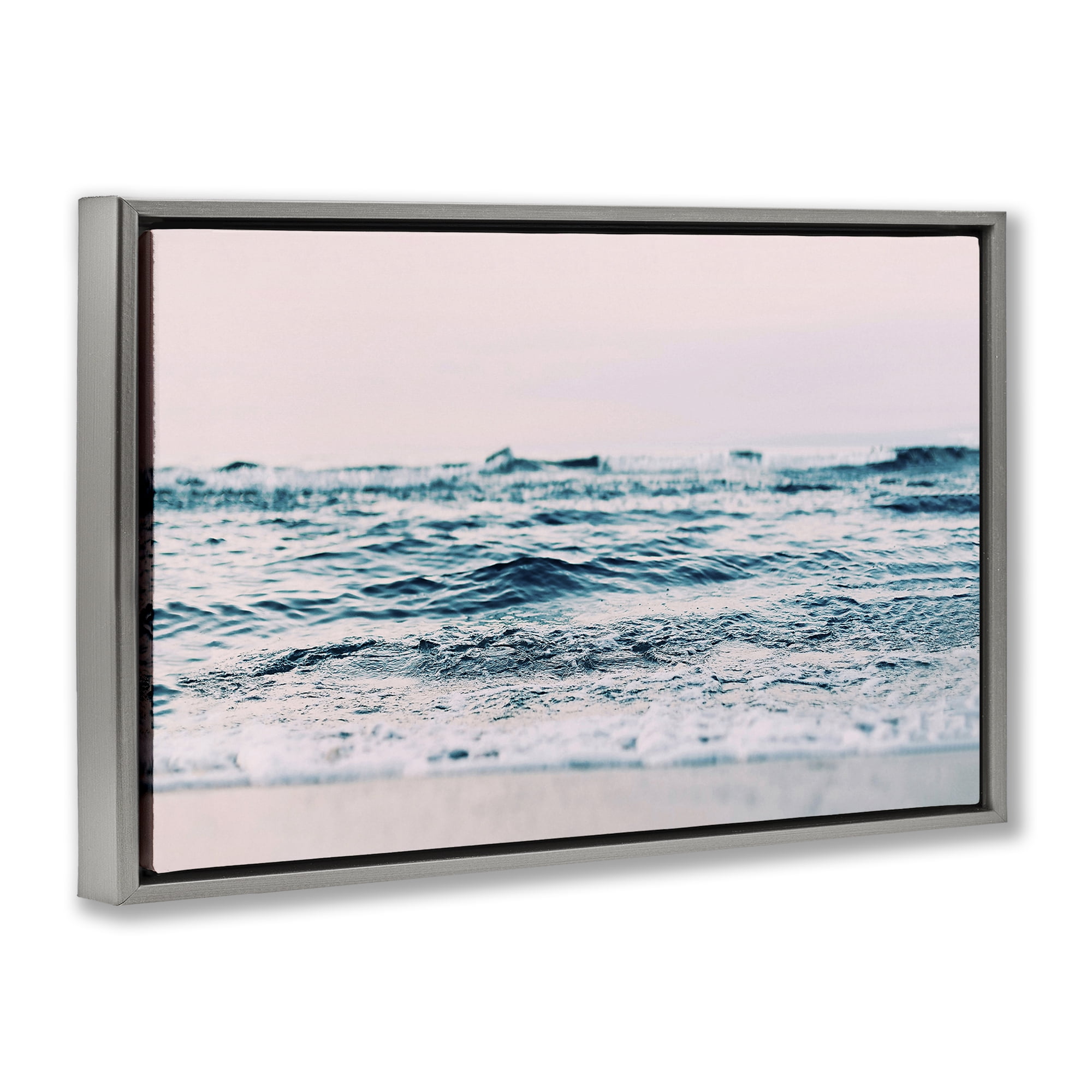 Stupell Industries Ocean Wave Blush Nautical & Beach Photography Gray Floater Framed Canvas Art Print Wall Art, 31 x 21