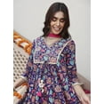 thumbnail image 4 of Janasya Women's Purple Cotton Embellishe Printed Dress with Flared Palazzo and Dupatta, 4 of 5