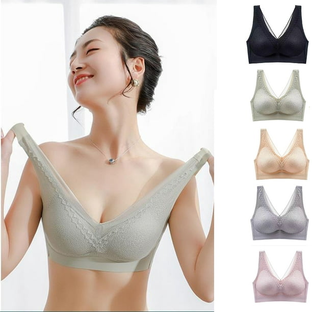 Women's Seamless No Rims Small Chest Gathered Breast Bra Latex Underwear 