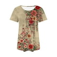 thumbnail image 4 of Staron Blouses d'Été pour Femmes 2025 Plissées Habillées Décontractées Mode Été Blouses Manches Courtes Florales Col Rond Tunique Ample Tendance Tops pour Sortir, 4 of 6