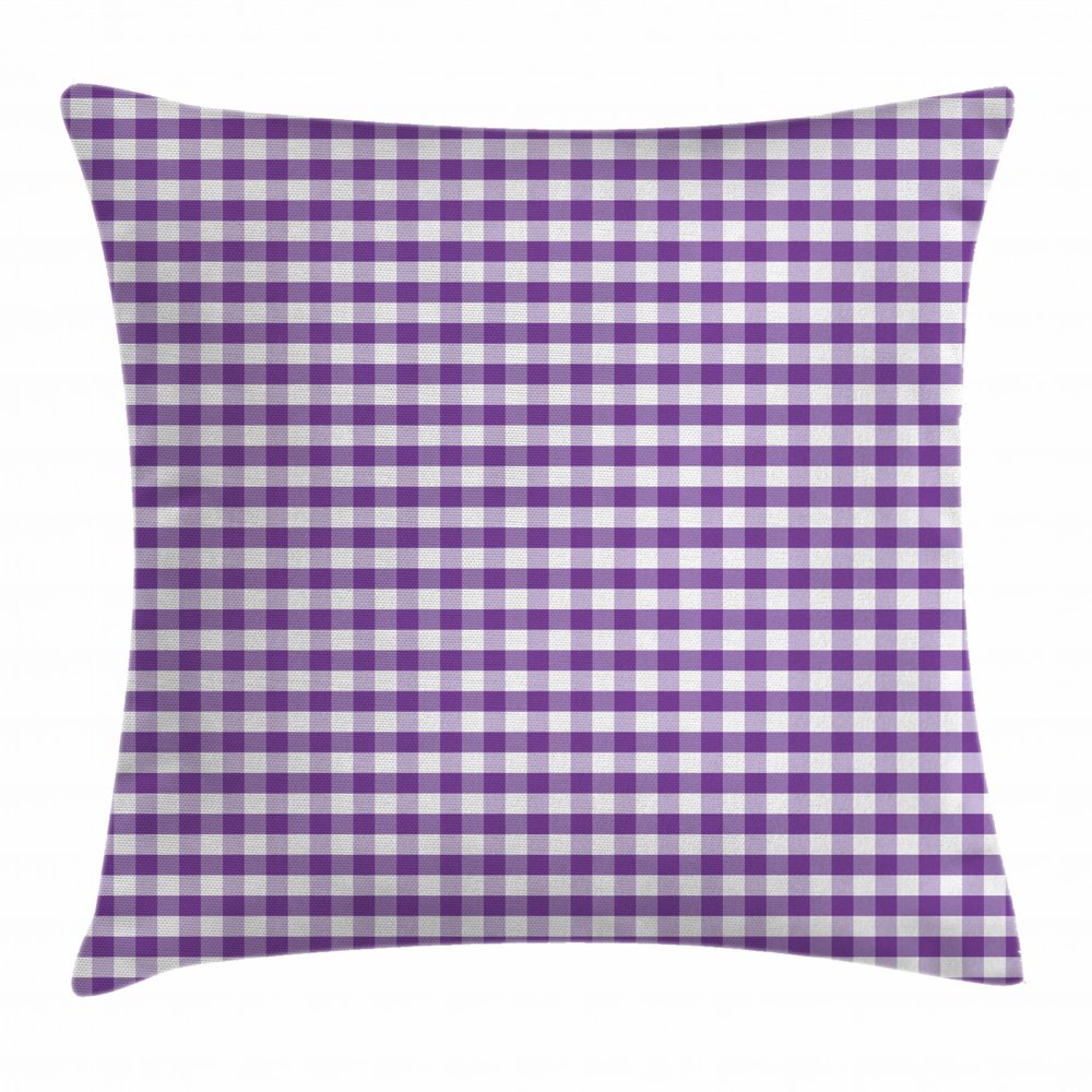 Checkered Throw Pillow Cushion Cover, Purple and White Colored Gingham ...