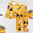 thumbnail image 2 of Halloween Pajamas Women Casual Full Theme Printed Cute 2 Pc Long Sleeve Pocket Button Down Lapel Shirts Loose Pants Soft Fall Winter Nightwear Silk Comfy Womens Loungewear Set Gold S, 2 of 7