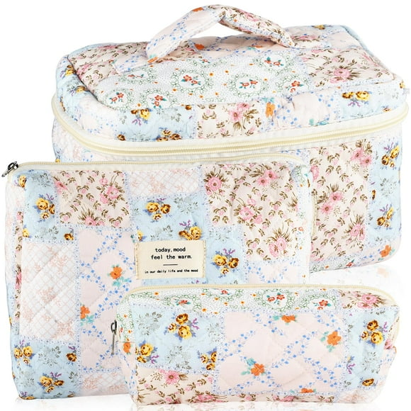 Set de 3 bolsas de maquillaje acolchadas de algodón URSKYTOUS para mujeres y niñas