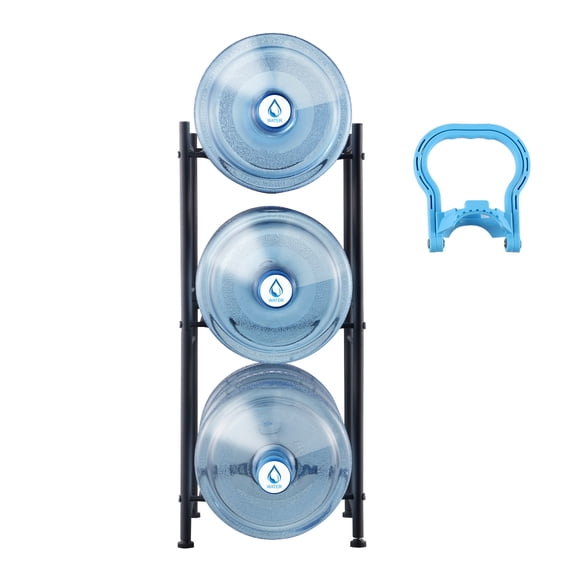 KFFKFF Triple Layered Water Container Stand, Accommodates 5 Gallon Water Bottles, Singular Line Water Bottle Organizer for 3 Bottles, Robust Water Container Stand for Kitchen, Office, Living Room