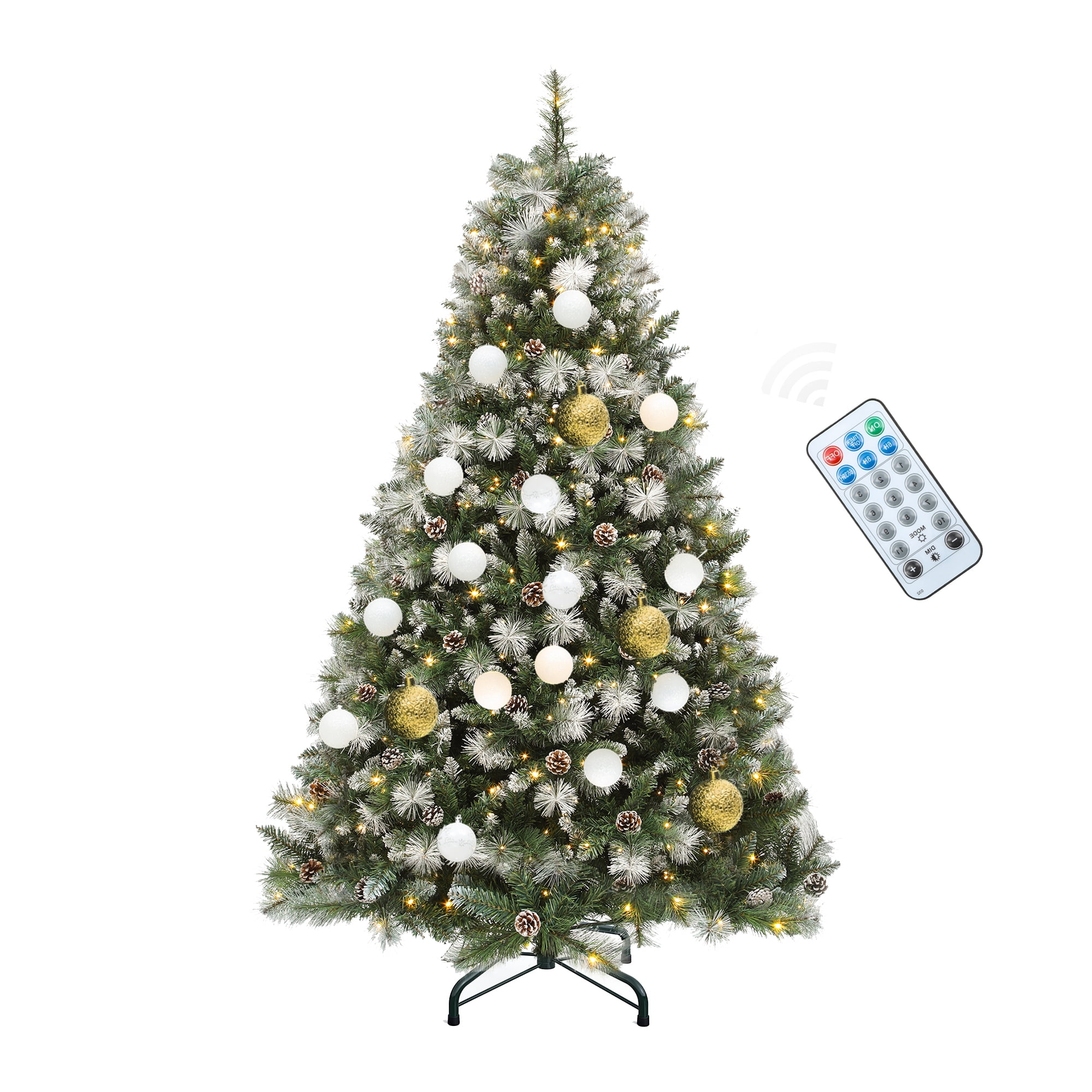 Uforic 6ft Prelit  Artificial Christmas Tree with 946 Branch Tips & 250 Lights, Pre-Decorated Scotch Pine Christmas Tree with Remote, 11 Light Modes, 56 Pine Cones, Green