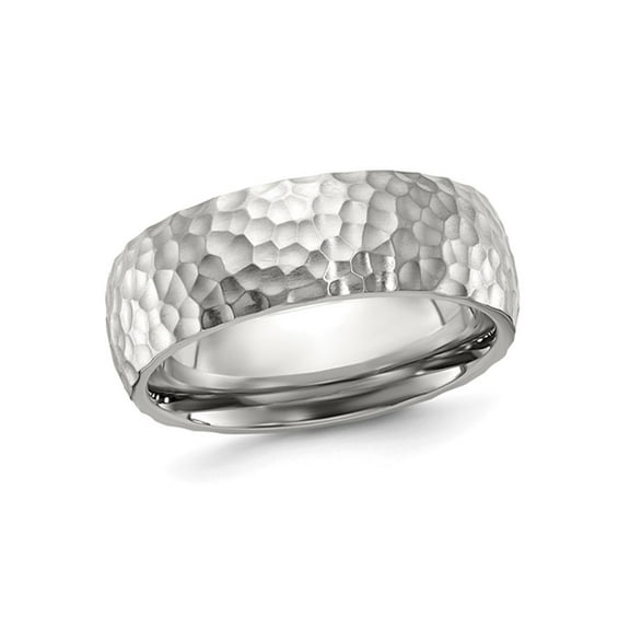 Gem & Harmony Mens Stainless Steel Polished Hammered Band Ring (7.5mm) for Men