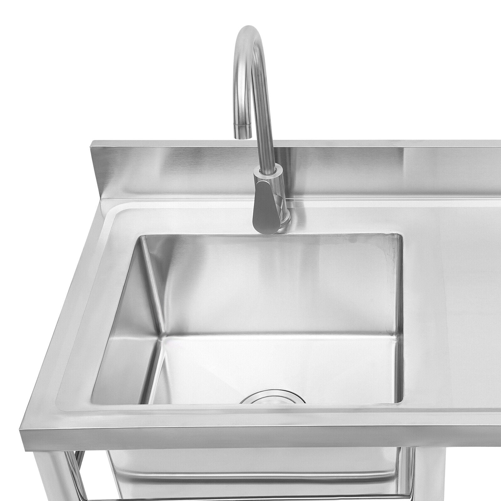 TFCFL Commercial Kitchen Sink Prep Table with Faucet 304 Stainless Steel 1 Compartment Utility Sink with Drainboard