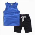 thumbnail image 4 of KPOPLK Toddler Boys 2-Piece Tank Top Shorts Set Summer Casual Outfits Sleeveless Solid Color Design 12 18 24M 3T 4T 5T Size 1-2 Years,Blue, 4 of 4