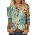 thumbnail image 2 of Zunfeo Fall Shirts for Women- Trendy T Shirts Loose Fit Pullover Casual Tops 3/4 Sleeve Comfy Crew Neck Printed Tunic Blouse Green 2XL, 2 of 5