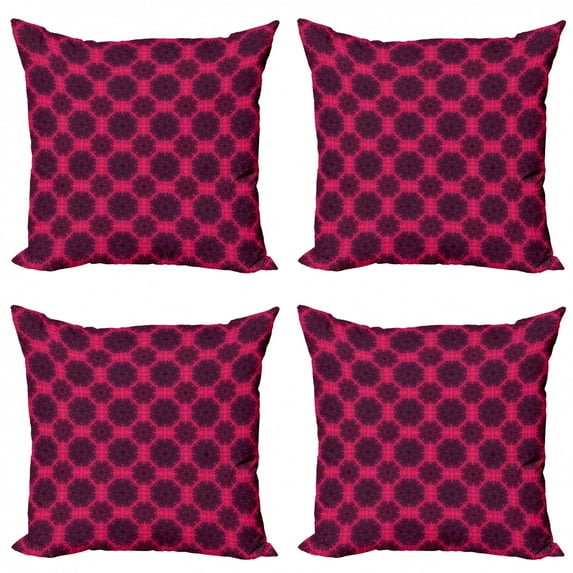 Ambesonne Floral Throw Pillow Cover 4 Pack, Baroque Roses Mandala, 20", Hot Pink Dark Purple