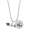 thumbnail image 1 of Delight Jewelry Silvertone Enamel Nurse Hat with Wings Silvertone Script Initial Disc - K - Charm Necklace, 20"+3", 1 of 4