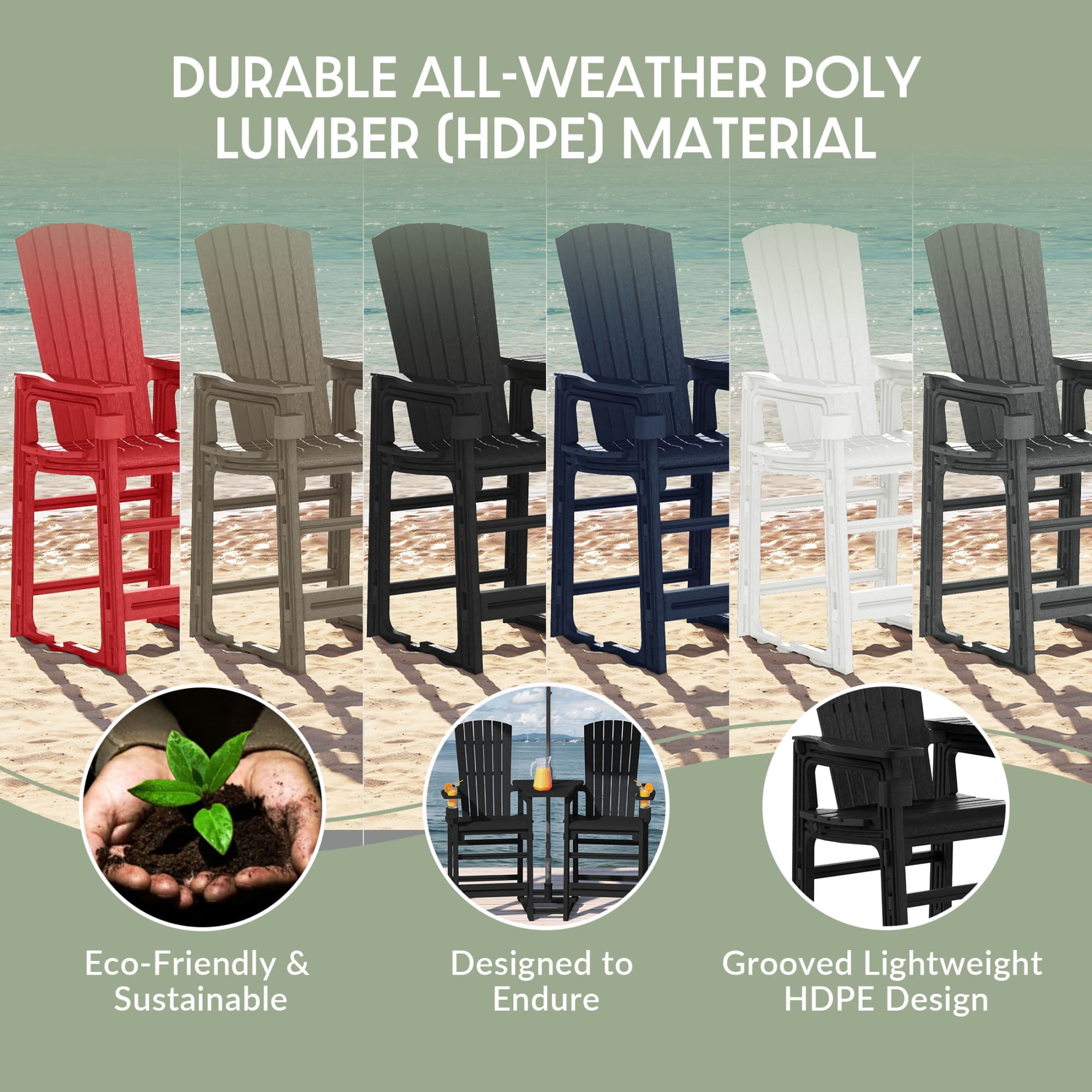 WestinTrends Azura Outdoor Tall Adirondack Chairs With Connecting Table Tray (Set of 2), Black