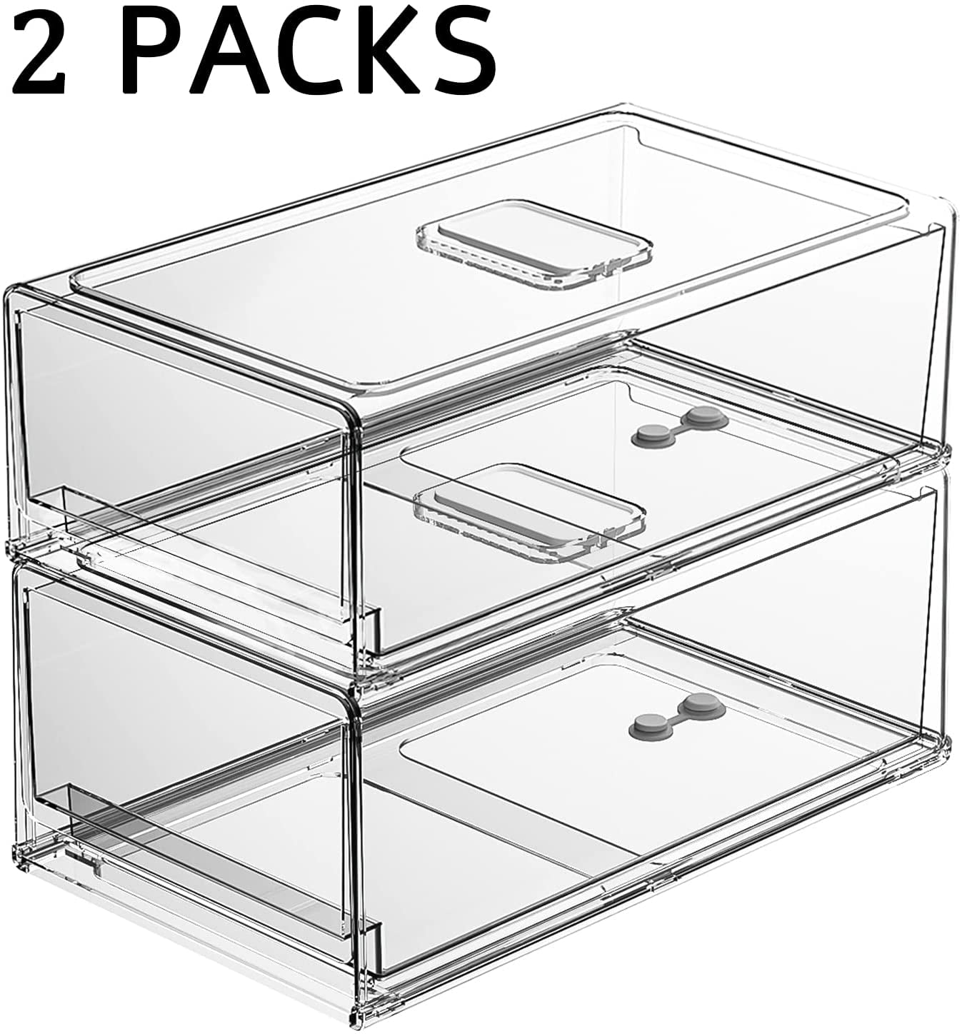 Pantry Organizers and Storage Bins, Refrigerator Organizer, Plastic Stackable Storage Bins with Drawers, Pull-Out Cabinet Containers for Fridge Kitchen Office (2 PACK, Extra Large & Medium)