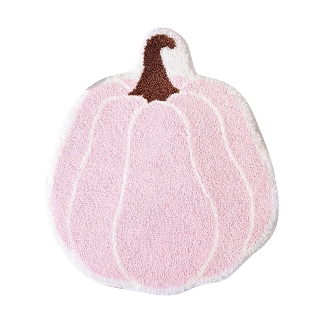 Pink Pumpkin Bath Rug, Plush Flocked Absorbent Mat, Machine Washable, Decorative for Bathroom, Halloween Theme, and Gift Idea
