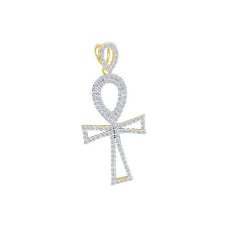 14k White Gold Cross Pendant (1 Cttw Round Shape White Natural Diamond Hip Hop Jewelry Open Cross Pendant In 14K Solid Yellow)