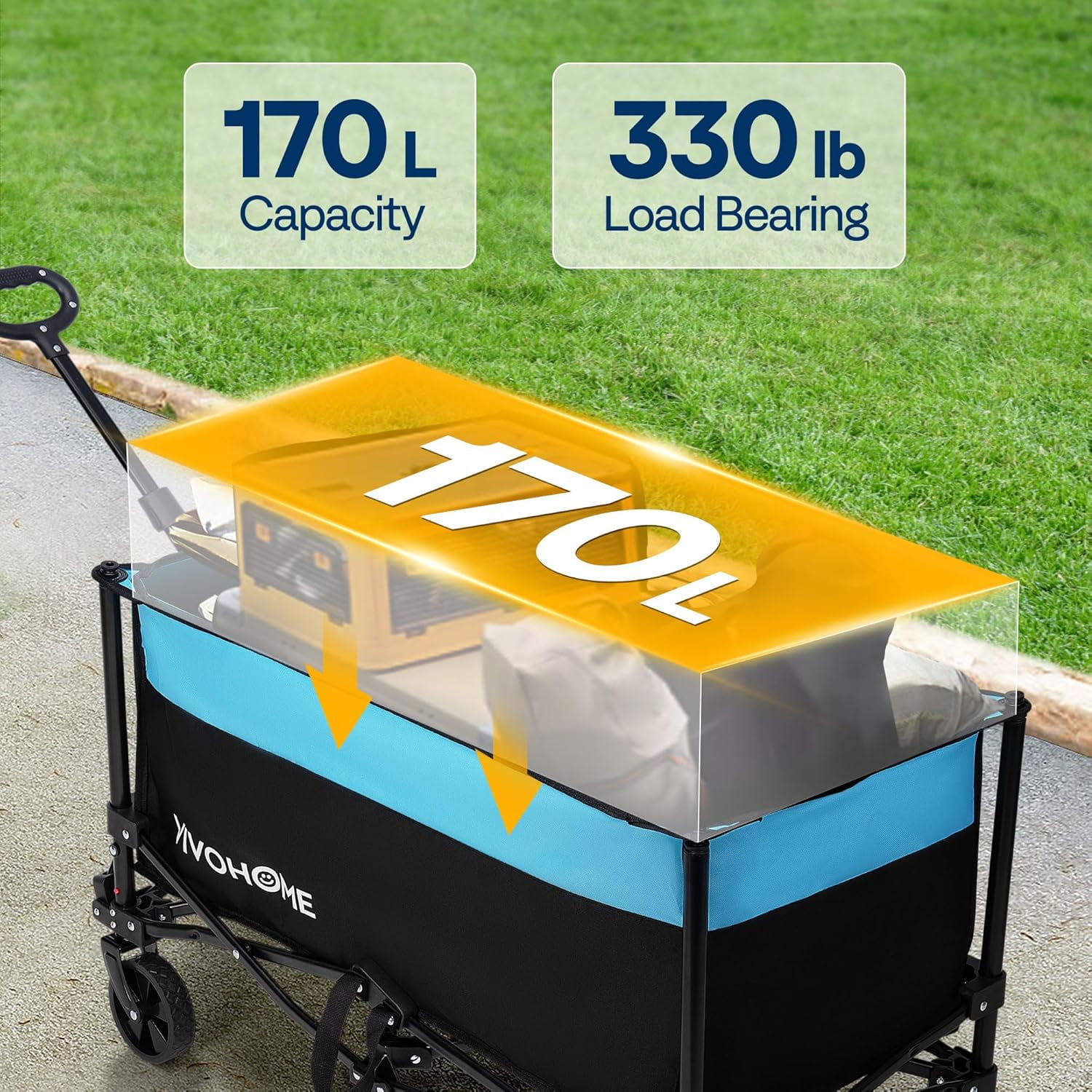SPECSTAR 330lbs Collapsible Wagon Carts, 170L Utility Heavy Duty Foldable All-Terrain Wagons with Cup Holders