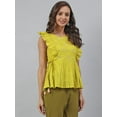 thumbnail image 5 of Janasya Indian Round Neck Sleeveless Embroidered Yellow Cotton Top For Women, 5 of 7