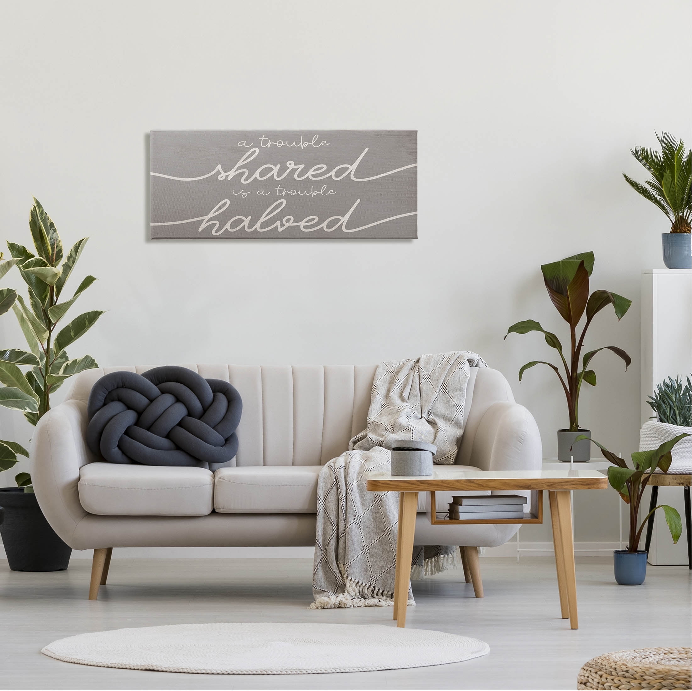 Stupell Industries Trouble Shared Is Halved Phrase Graphic Art Gallery Wrapped Canvas Print Wall Art, Design by Lil' Rue