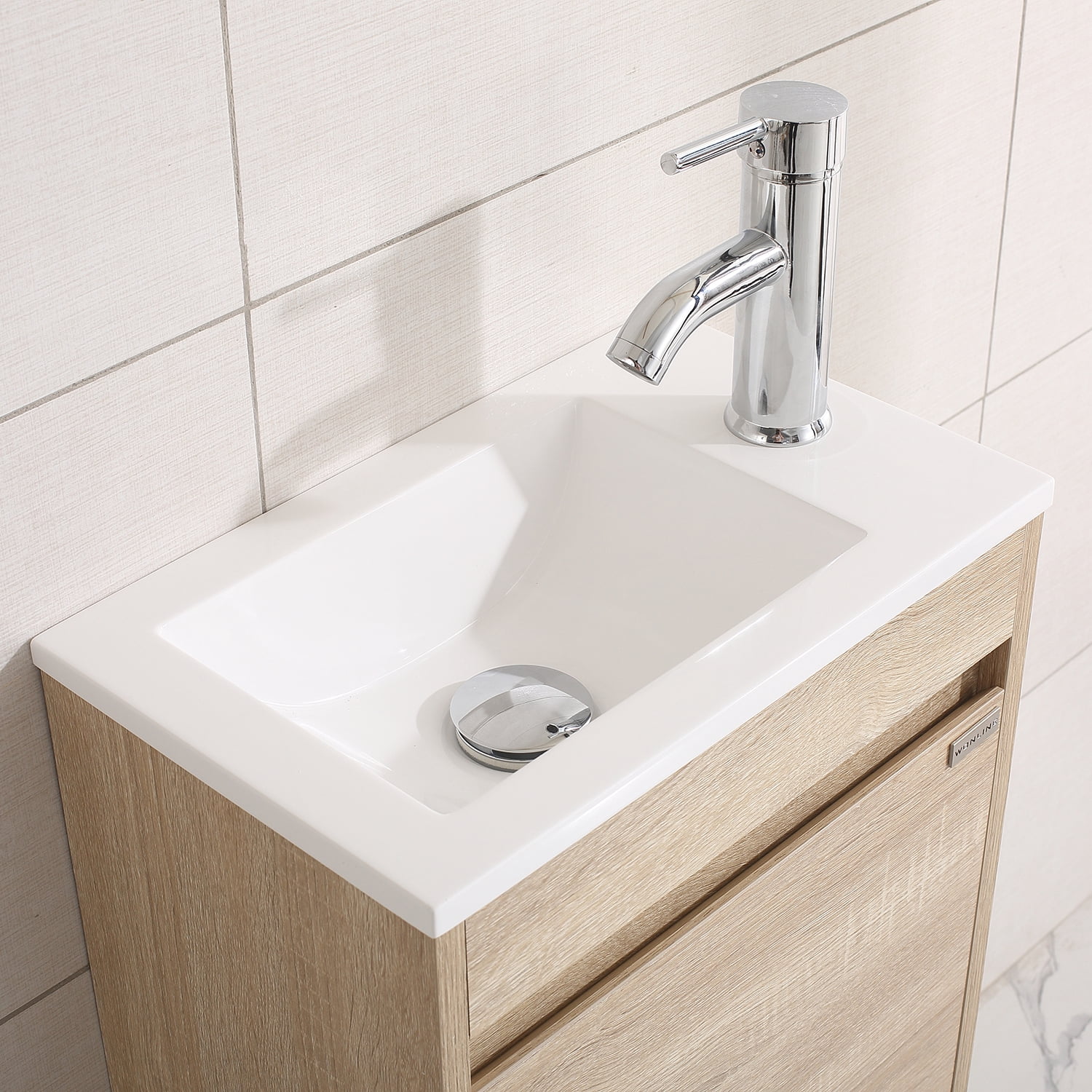 Walcut 16'' New Modern Design Wooden Color Bathroom Vanity Cabinet with Undermount Resin Sink