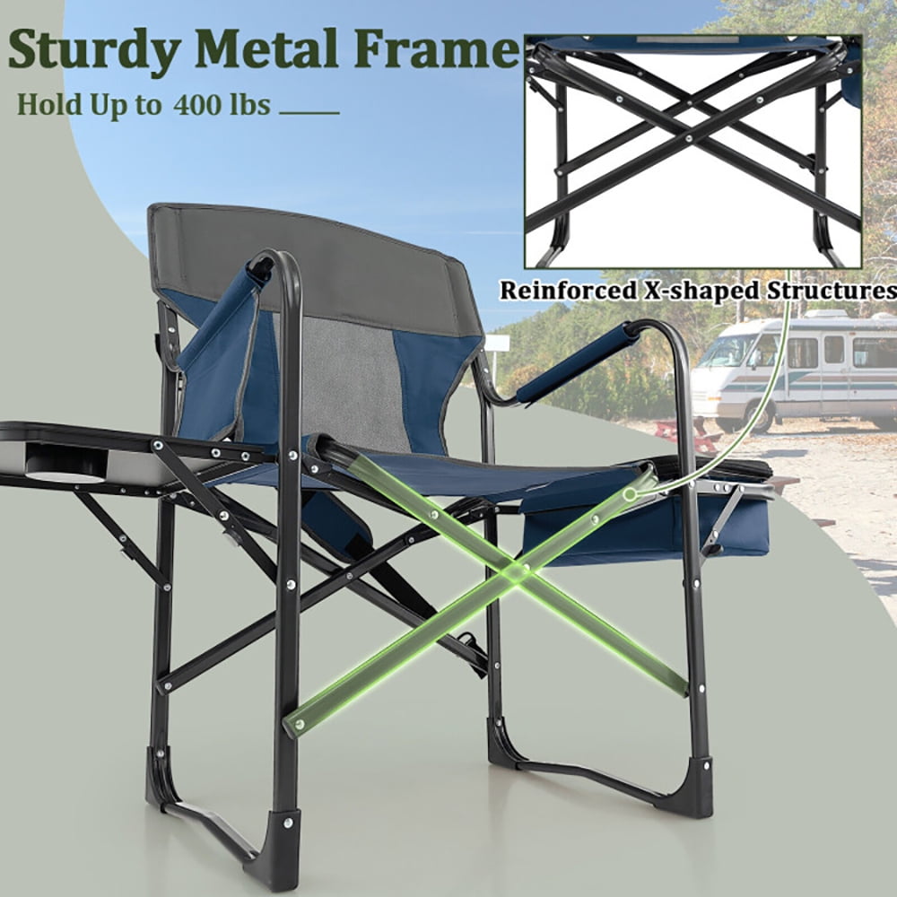 Aimee Lii Folding Camping Directors Chair with Cooler Bag and Side Table, Portable Chairs for Adults, Comfy Outdoor Chair, Blue