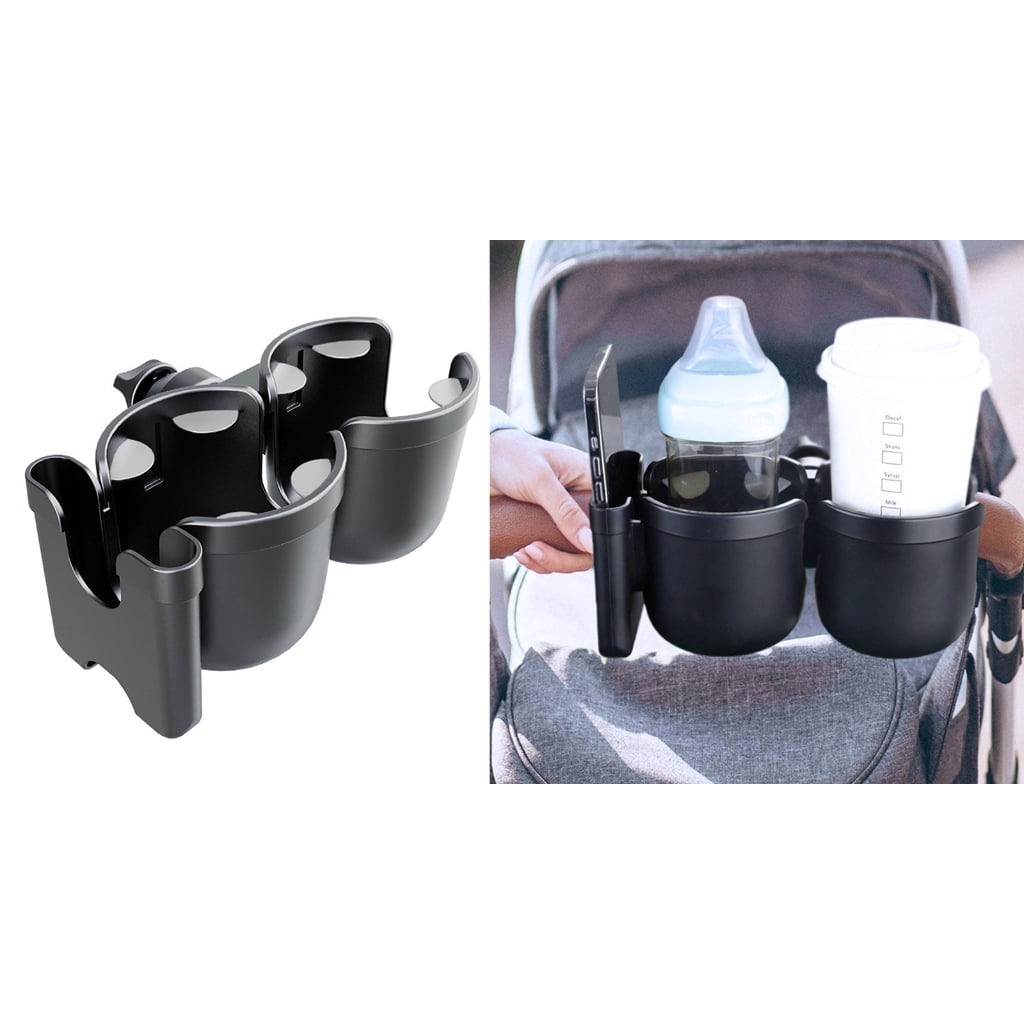RYUJNDK Stroller Double Cup Holder with Cellphone Holder Water Bottle Organiser for Wheelchair Walker Drink Beverage Holder