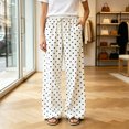 thumbnail image 5 of UAYOTSE Women Satin Dotted Home Pants Loose Straight Leg Casual Pants,Sizes S, 5 of 6