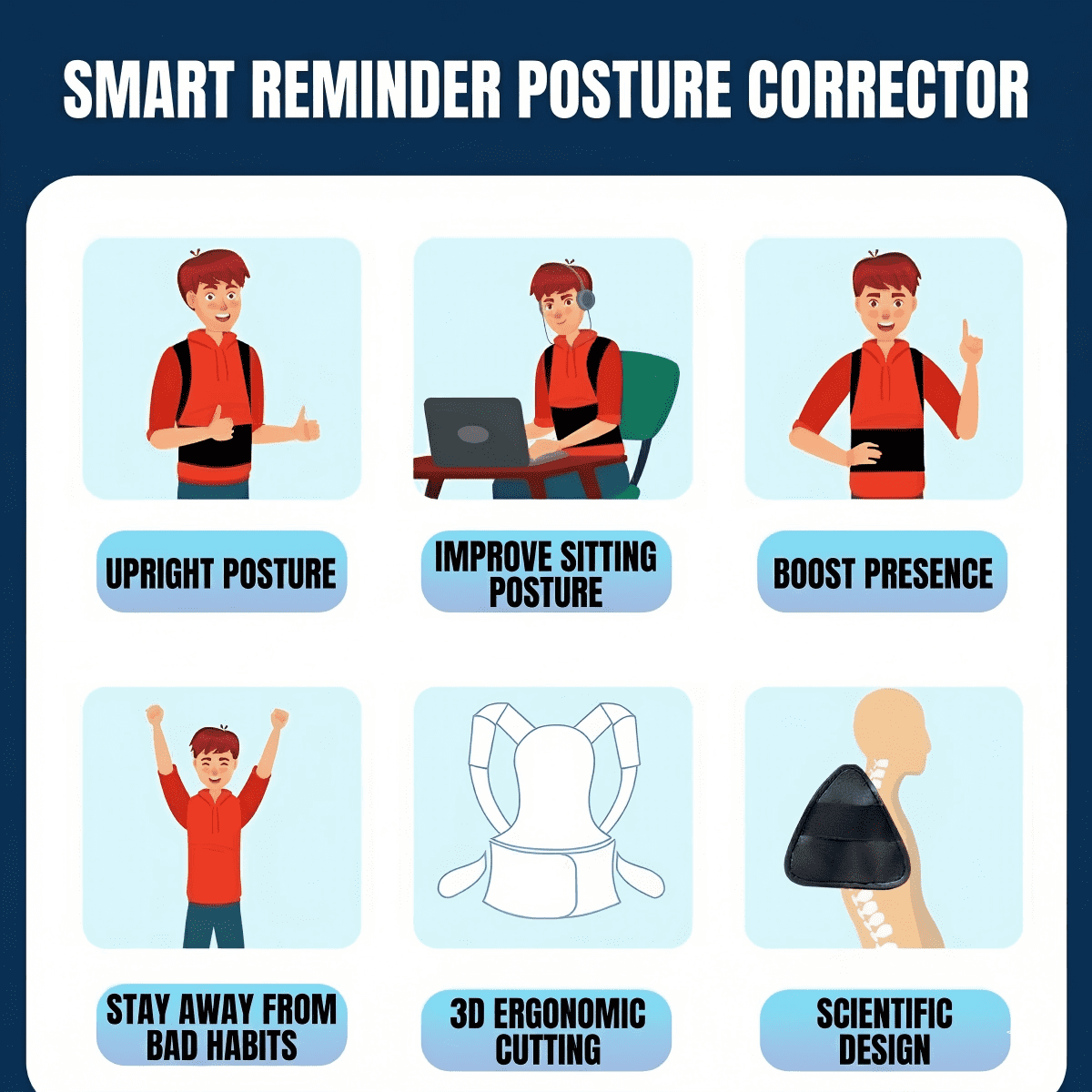 Smart Posture Corrector for Kids and Teens, Adjustable Back Support Belt with Fiberglass Keel & Spring Support, Ergonomic Spine Brace for Hunchback, Scoliosis, & Myopia Prevention – Size M, Black