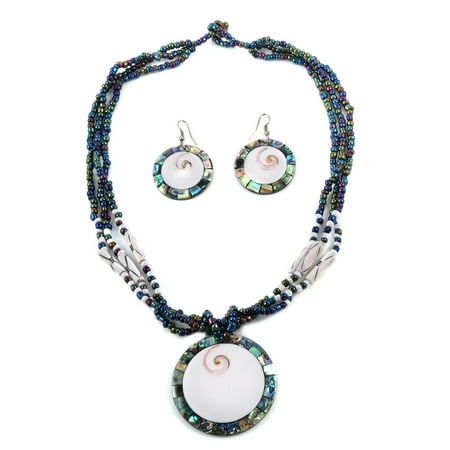 Abalone Shell Gemstone - Women's Strand NecklaceEarrings Set 18