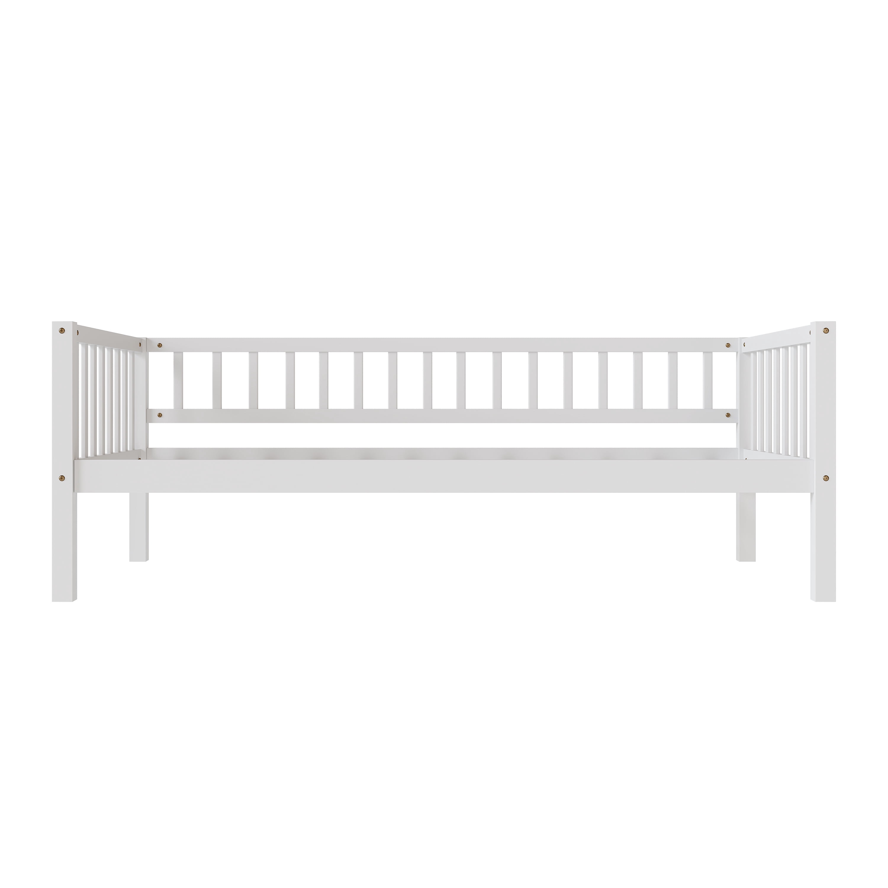 GARITIN Twin Size Daybed, 3-Sided Vertical Slat Guardrail Bed Frame, Breathable Wooden Slat Support Leisure Bed for Kids Bedroom Guest Room, White