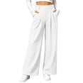 thumbnail image 2 of VBVC Women's Waffle Wide Leg Pants , Pleated High Waisted Trousers For Women , Ladies' Pull On Work Pants with Pockets, White , S-3XL, 2 of 4