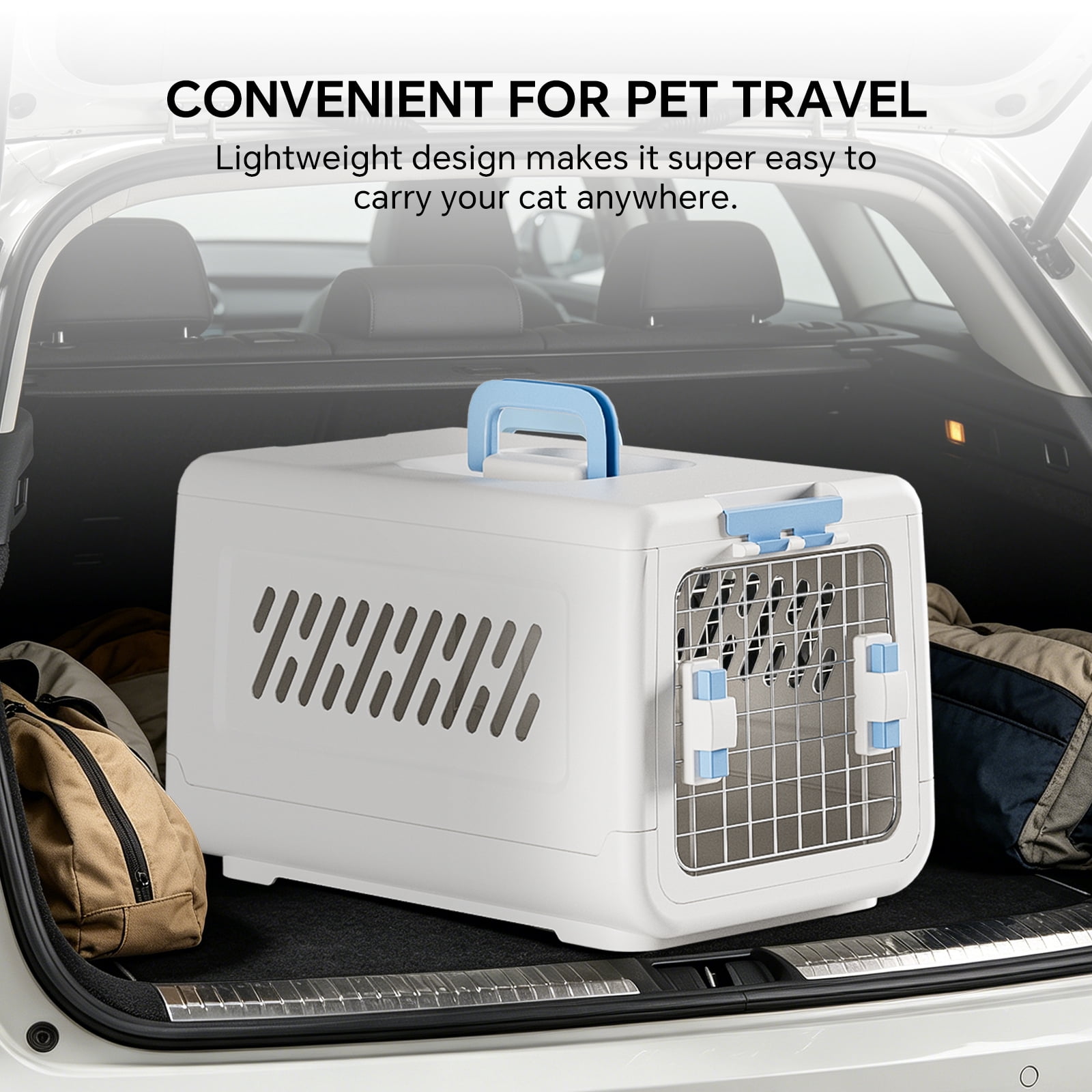 Pet Cat Carrier, Kennel Crate Airline Kitty Travel Cage Plastic Lightweight and Safe to Carry for Puppy Bunny Cats, White, 50*32*31.5cm