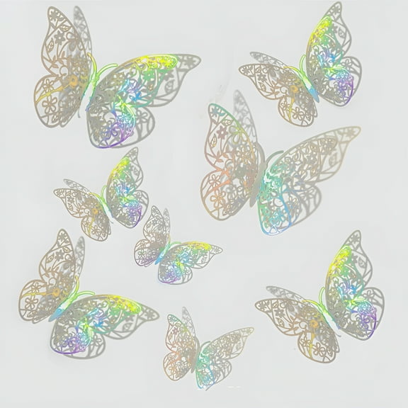 LAMIRO 12Pcs 3D Laser Butterfly Wall Decorations 3 Sizes 6 Styles 4 Color Butterfly Party Decorations Birthday Decorations Butterflies for Crafts Cake Decorating Wall Room Decor Butterfly Decor
